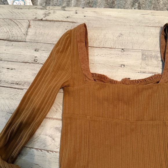 Free People Sugar Sugar Y2K style Square Neck Top Size XS Mustard - Picture 8 of 11